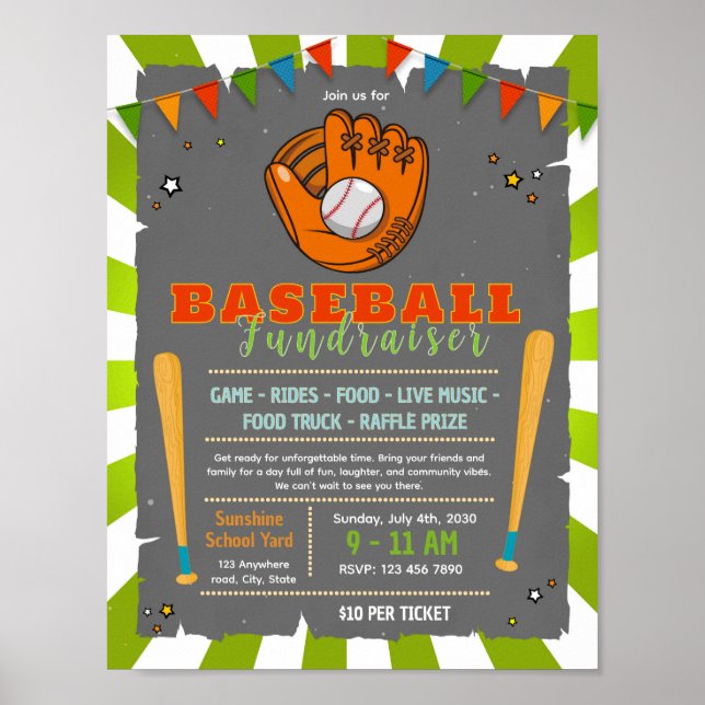 Süßes Baseball-Spendenflyer Poster (Vorne)