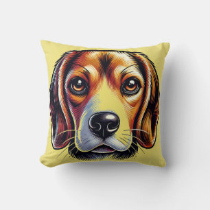 Süßes Beagle-Hundporträt mit lebendigen Farben Kissen