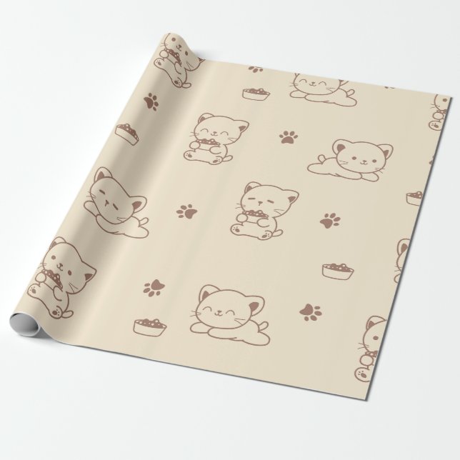 Süßes Beiges Katzenmuster (1) Geschenkpapier (Ungerollt)