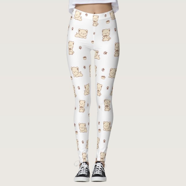 Süßes Beiges Katzenmuster (2) Leggings (Vorderseite)