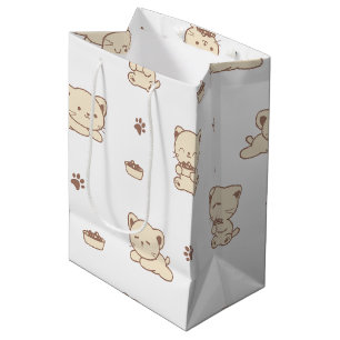 Süßes Beiges Katzenmuster (2) Mittlere Geschenktüte
