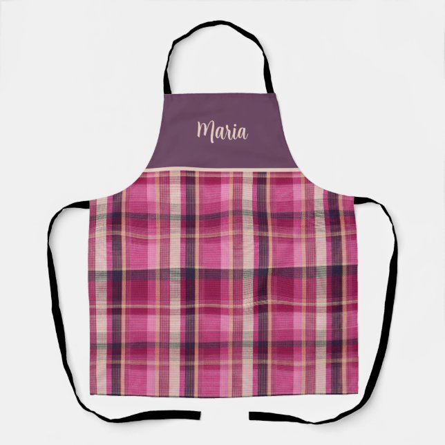 Süßes benutzerdefiniertes rosa Gingham-Karo-Muster Schürze (Vorderseite)