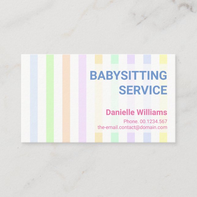 Süßes Berufliches Pastell Streifen Babysitten Visitenkarte (Vorderseite)