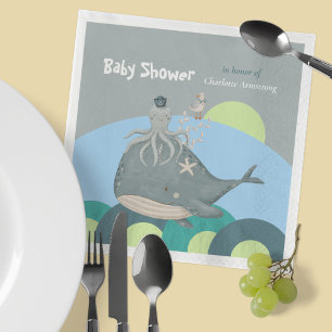 Süßes Blau Aquarell Nautischer Wal Baby Shower Serviette