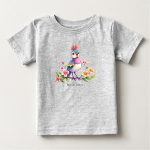 Süßes Blau Rosa Vogel Blumen Baby T-Shirt