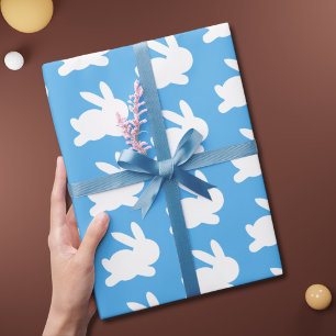 Süßes Blau-Weiß-Kaninchen-Muster Geschenkpapier