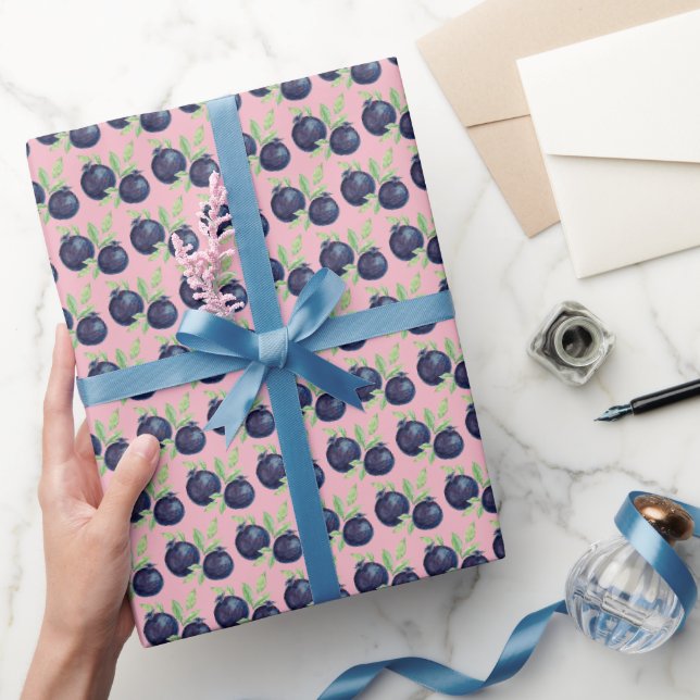 Süßes Blaubeeren Wasserfarben Handlackiert Geschenkpapier (Schenken)