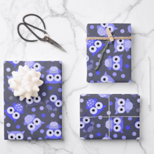 Süßes blaues bunter Eulenmuster Geschenkpapier Set