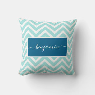 Süßes blaues Chevron-Zickzack-Muster Name Kissen