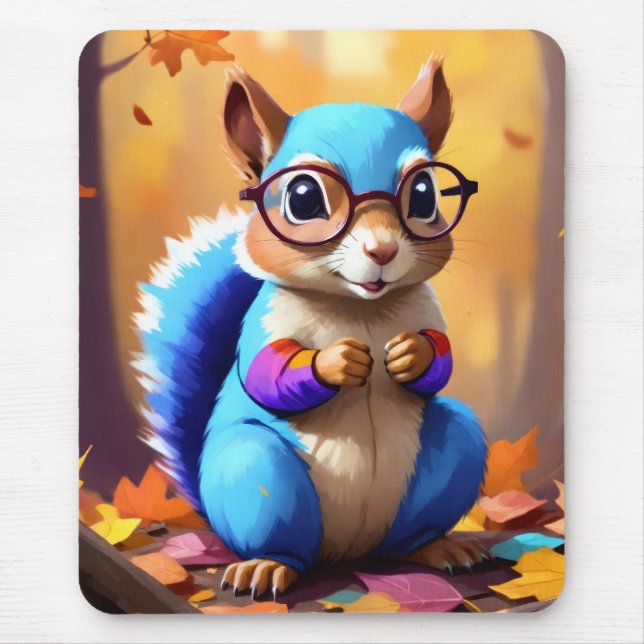 Süßes blaues Eichhörnchen mit Brille-56786 Mousepad (Vorne)