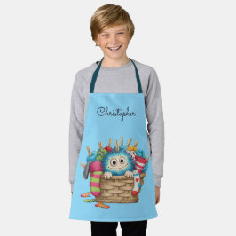 Süßes blaues flauschiges Sockenmonster-Kindermotiv Schürze