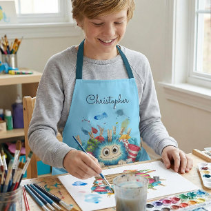 Süßes blaues flauschiges Sockenmonster-Kindermotiv Schürze