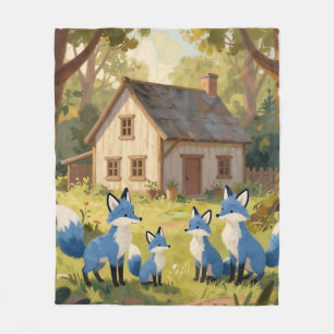 Süßes Blaues Fuchs-Familienhaus Fleecedecke