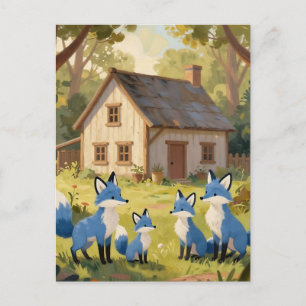 Süßes Blaues Fuchs-Familienhaus Postkarte