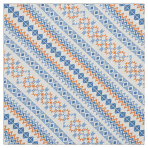 Süßes blaues oranges Azteken-Stammesmotiv-Muster Stoff