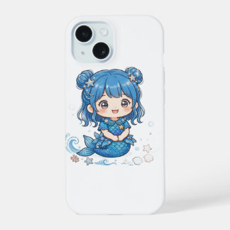 Süßes Blaues Ozean-Meerjungfrau-Mädchen-T-Shirt - iPhone 15 Hülle