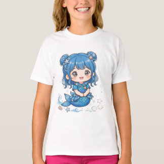 Süßes Blaues Ozean-Meerjungfrau-Mädchen-T-Shirt - T-Shirt