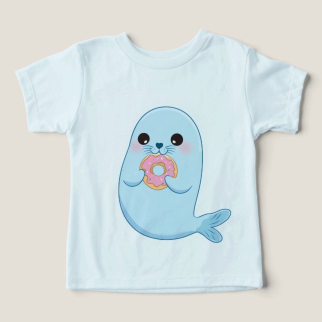 Süßes Blaues Robben-Kind-T-Shirt (Design Vorderseite)