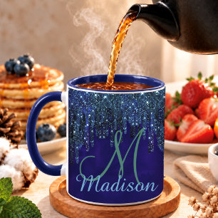 Süßes blaues Türkis Einhorn Glitter Tropfen Monogr Tasse