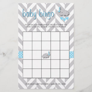 Süßes blaues und graues Elefant-Babyparty-Bingo Briefpapier
