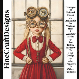 Süßes blondes Steampunk-Mädchen in roter Y2-Decoup Seidenpapier