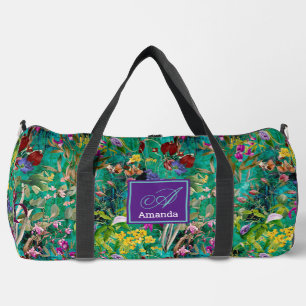 Süßes Blume Blätter Türkis-Monogramm gedruckt Duffle Bag