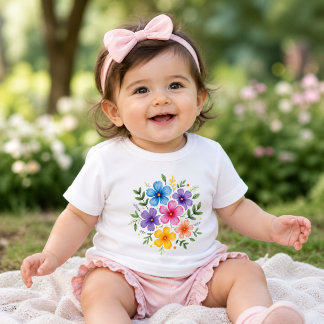 Süßes Blumen-Baby-T-Shirt-Design | Farbige Blume Baby T-shirt