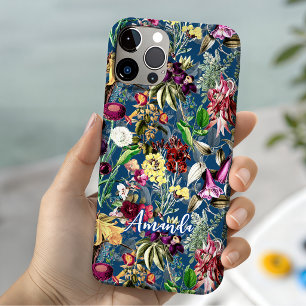 Süßes Blumen-Blatt-blaues Monogramm-Muster Case-Mate iPhone Hülle