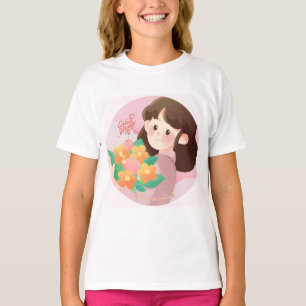 Süßes Blumenmädchen-Design-T-Shirt T-Shirt