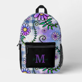 Süßes Blumenmuster mit Monogramm-Namen  Bedruckter Rucksack