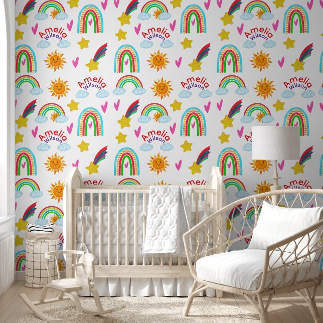 Süßes Boho-Regenbogen-Sonne-Stern-Muster für Kinde Tapete (Kinder)