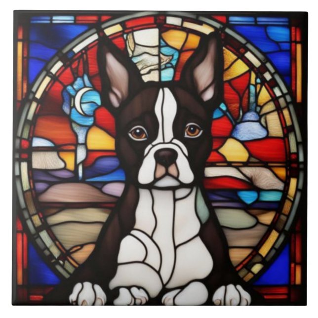 Süßes Boston-Terrier-Dekorationskachel Fliese (Vorderseite)