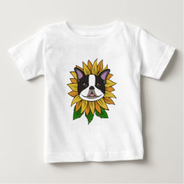 Süßes Boston Terrier-Hundgesicht auf Sonnenblume Baby T-shirt