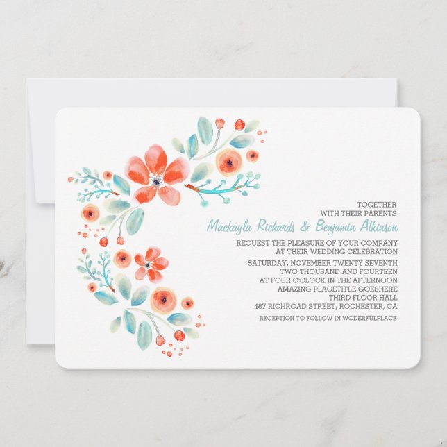 Süßes Botanisches Blume Hochzeit in Wasserfarbe Einladung (Vorderseite)