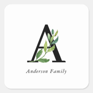 Süßes Botanisches Monogramm Quadratischer Aufkleber