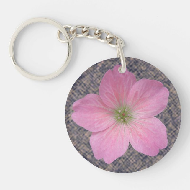 Süßes Botanisches Rosa Geranium-Blume Schlüsselanhänger (Vorderseite)