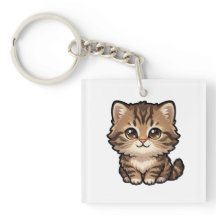 Süßes braunes Tabby-Kätzchen-Acryl-Schlüsselanhäng