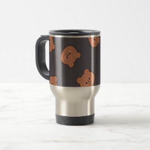 Süßes braunes Teddybär-Gesichtsmuster dunkelblau Reisebecher