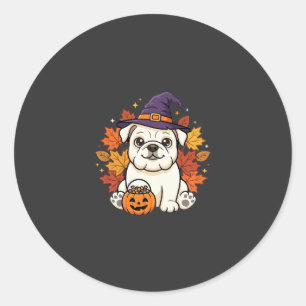 Süßes Bulldogge Halloween-Kürbis-Hund-Design_1 Runder Aufkleber