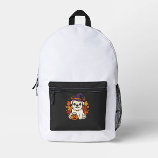 Süßes Bulldoggen-Halloween-Kürbis-Hund-Design_1 Bedruckter Rucksack