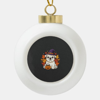 Süßes Bulldoggen-Halloween-Kürbis-Hund-Design_1 Keramik Kugel-Ornament