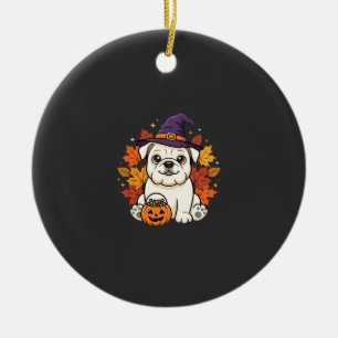 Süßes Bulldoggen-Halloween-Kürbis-Hund-Design_1 Keramik Ornament