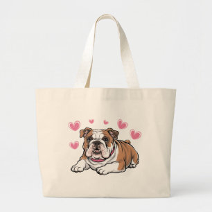Süßes Bulldoggen-Mutter-Geschenk Rosa Herzen Hunde Jumbo Stoffbeutel