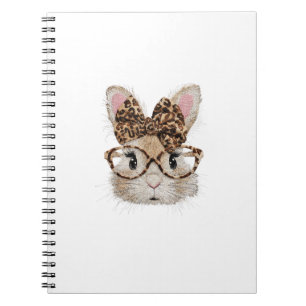 Süßes Bunny-Hasen-Gesicht Leopard Coquette Schleif Notizblock