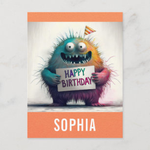 Süßes bunte Cartoon-Monster Frohen Geburtstag Postkarte