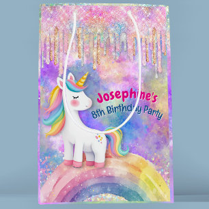 Süßes, buntes Einhorn mit falschen Glittertropfen  Mittlere Geschenktüte