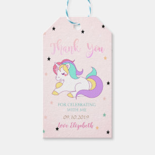 Süßes buntes Einhorn, Sterne, rosa Punkte Geschenkanhänger