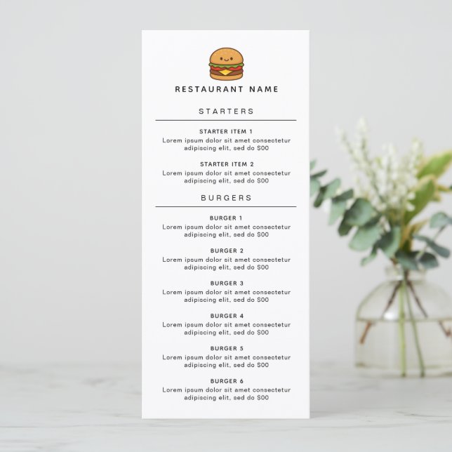 Süßes Burger-Restaurant Menükarte (Stehend Vorderseite)