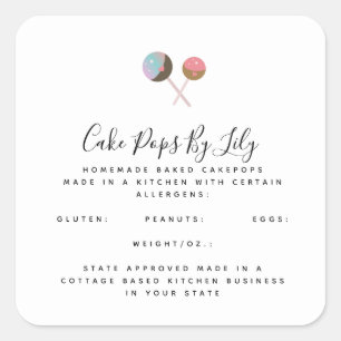 Süßes Cakepop-Logo-Homemade-Essensgeschäft Quadratischer Aufkleber