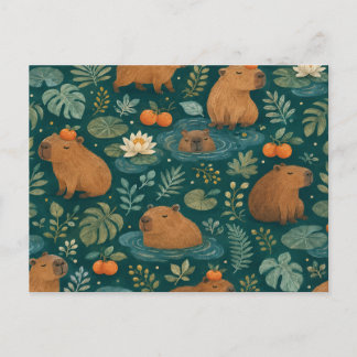 Süßes Capybara-Botanikmuster Postkarte
